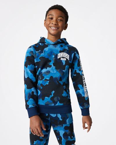 Boys' Converse Camo Pullover Hoodies Navy | Australia-61047