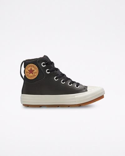 Boys' Converse Leather Chuck Taylor All Star Berkshire Boot Color High Top Sneakers Black | Australia-82964