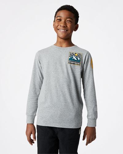 Boys' Converse Long Sleeve Sneaker Collage T-Shirts Dark Grey | Australia-18039