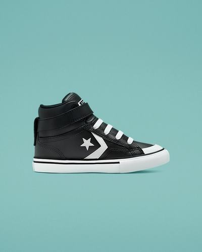 Boys' Converse Pro Blaze Strap Leather High Top Sneakers Black/White | Australia-04816