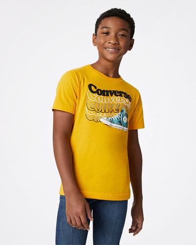 Boys' Converse Wavy Wordmark Sneaker T-Shirts Yellow | Australia-08267