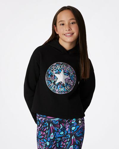 Girls' Converse Boxy Chuck Taylor Patch Pullover Hoodies Black | Australia-53170