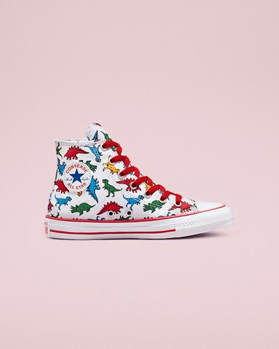 Girls' Converse Chuck Taylor All Star Dinosaurs High Top Sneakers White/Red/Blue | Australia-01458