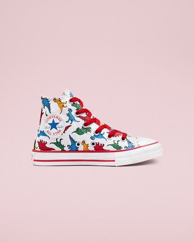 Girls' Converse Chuck Taylor All Star Dinosaurs High Top Sneakers White/Red/Blue | Australia-69871