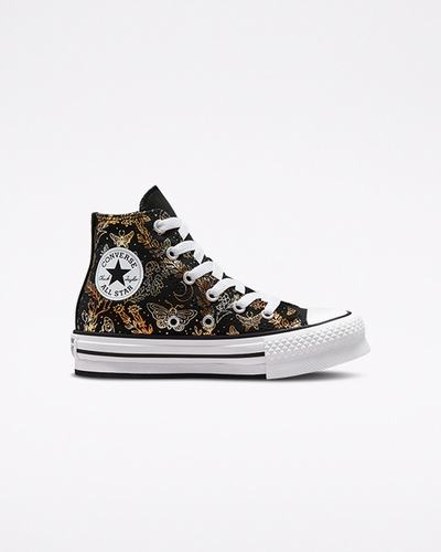 Girls' Converse Chuck Taylor All Star EVA Lift High Top Sneakers Black/Gold/White | Australia-76024