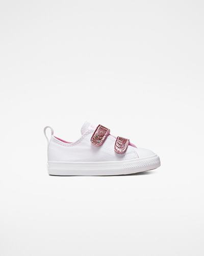 Girls' Converse Chuck Taylor All Star Easy-On Glitter Strap Sneakers White/Orange Pink/White | Australia-70693