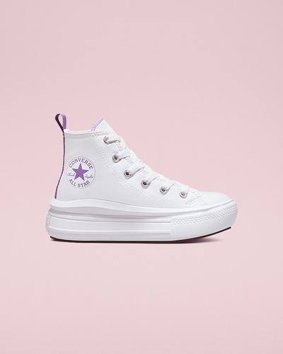 Girls' Converse Chuck Taylor All Star Move High Top Sneakers White/Purple/White | Australia-09283