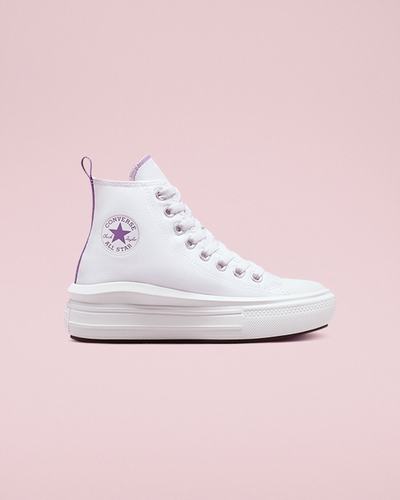 Girls' Converse Chuck Taylor All Star Move High Top Sneakers White/Purple/White | Australia-09645