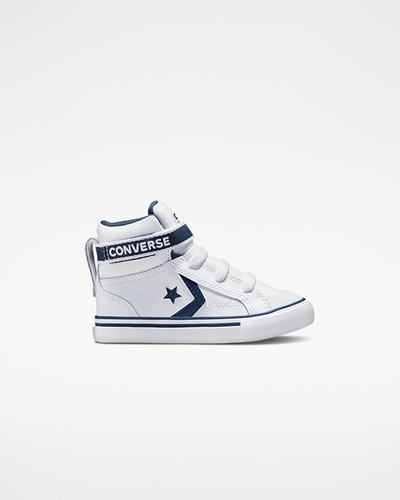 Girls' Converse Pro Blaze Strap Easy-On Varsity Club High Top Sneakers White/Navy/White | Australia-04381