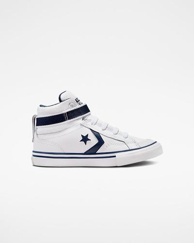 Girls' Converse Pro Blaze Strap Easy-On Varsity Club High Top Sneakers White/Navy/White | Australia-68173