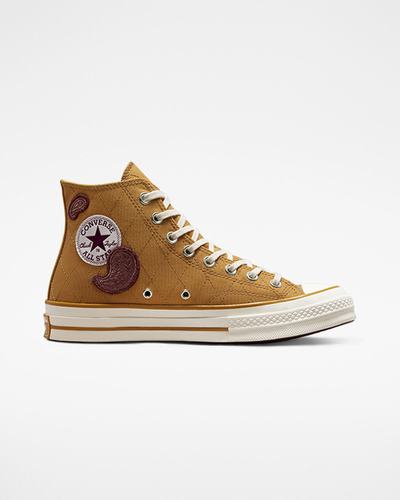 Men's Converse Chuck 70 Crafted Patches High Top Sneakers Orange/Deep Burgundy | Australia-09157