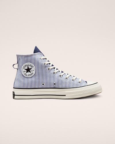 Men's Converse Chuck 70 Crafted Stripe High Top Sneakers Wash Indigo/Black | Australia-92658