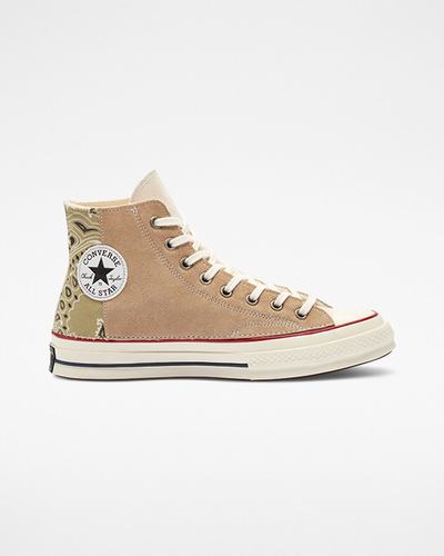 Men's Converse Chuck 70 LTD Paisley Suede High Top Sneakers Beige Brown | Australia-63418