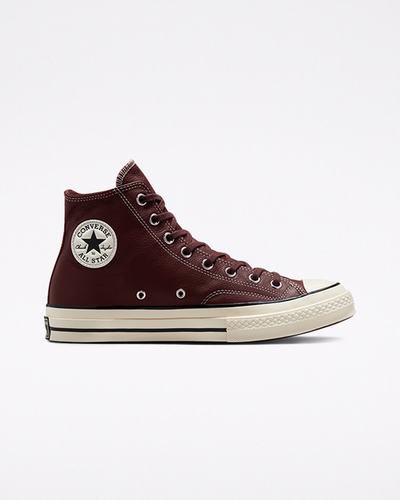 Men's Converse Chuck 70 Leather High Top Sneakers Burgundy | Australia-85702