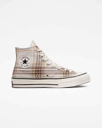 Men's Converse Chuck 70 Tartan High Top Sneakers Egret/Dark Root/Black | Australia-78329