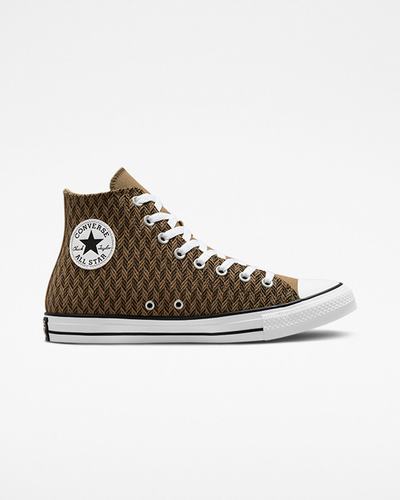 Men's Converse Chuck Taylor All Star Herringbone High Top Sneakers Brown/White | Australia-19276