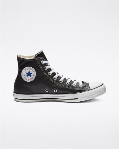 Men's Converse Chuck Taylor All Star Leather High Top Shoes Black | Australia-23597