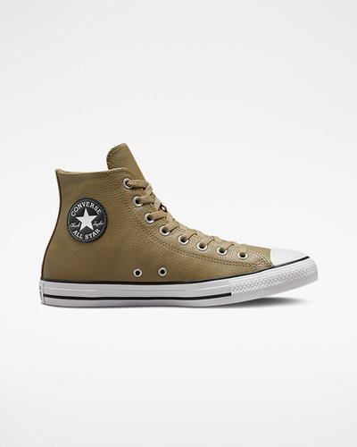 Men's Converse Chuck Taylor All Star Leather High Top Sneakers Khaki | Australia-30914