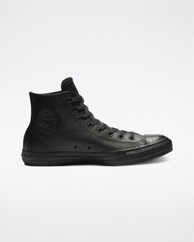 Men's Converse Chuck Taylor All Star Leather High Top Sneakers Black | Australia-49310