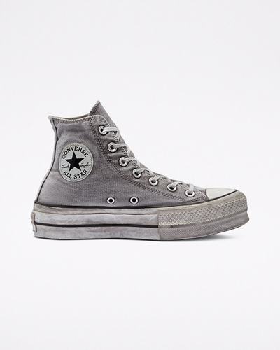 Men's Converse Chuck Taylor All Star Lift High Top Sneakers Grey/White | Australia-36870