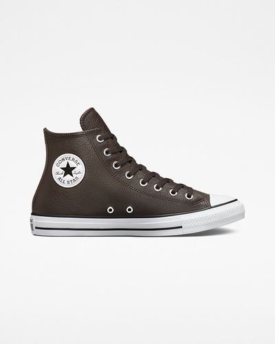 Men's Converse Chuck Taylor All Star Tumbled Leather High Top Sneakers Brown/White/Black | Australia-50432