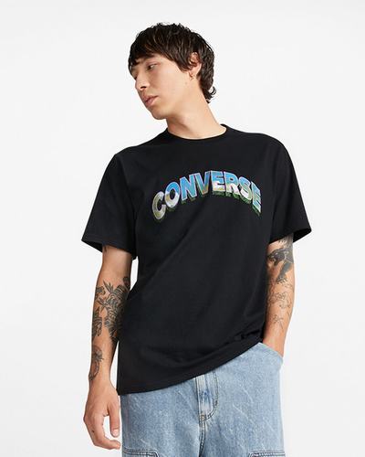 Men's Converse Cloud Fill Logo T-Shirts Black | Australia-50938