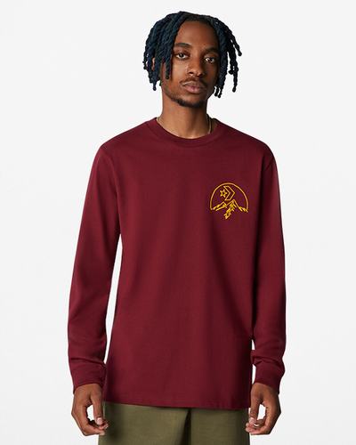 Men's Converse Counter Climate Long Sleeve T-Shirts Dark Red | Australia-32875