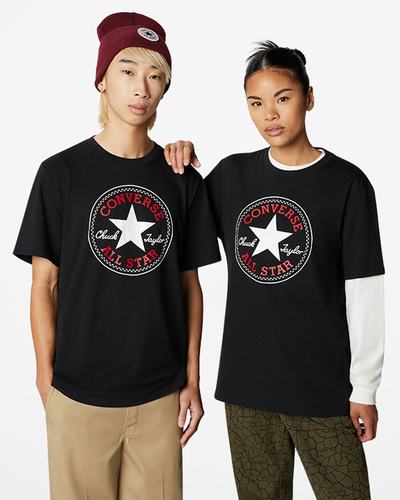 Men's Converse Go-To All Star Patch Standard Fit T-Shirts Black | Australia-28671