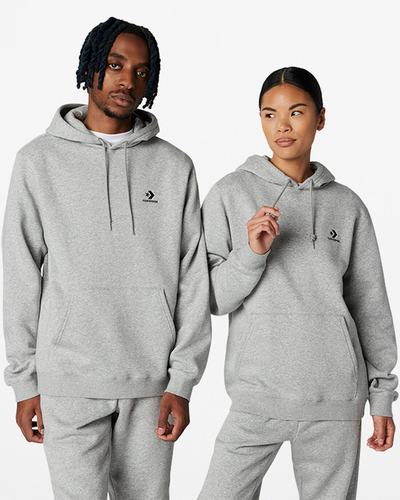 Men's Converse Go-To Embroidered Star Chevron Standard Fit Fleece Hoodies Grey | Australia-19258