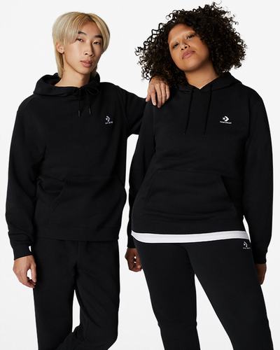 Men's Converse Go-To Embroidered Star Chevron Standard Fit Fleece Hoodies Black | Australia-25791