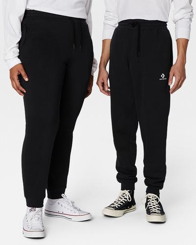 Men's Converse Go-To Embroidered Star Chevron Standard Fit Fleece Joggers Black | Australia-41872