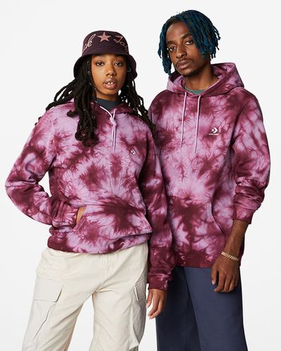 Men's Converse Go-To Star Dyed Standard Fit Fleece Pullover Hoodies Purple | Australia-61238