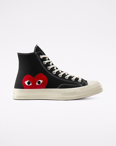 Men's Converse x Comme des Garçons PLAY Chuck 70 High Top Shoes Black/White/Red | Australia-24018