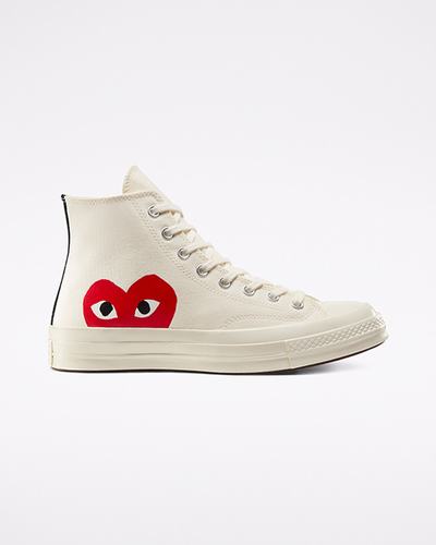 Men's Converse x Comme des Garçons PLAY Chuck 70 High Top Sneakers White/Red | Australia-26531