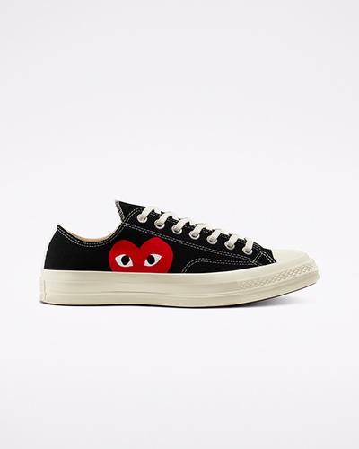 Men's Converse x Comme des Garçons PLAY Chuck 70 Sneakers Black/White/Red | Australia-61397