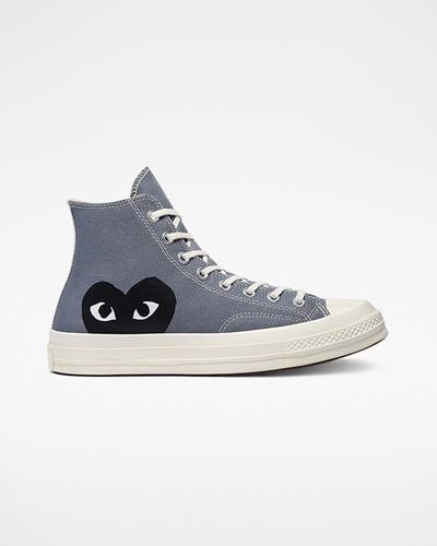 Men's Converse x Comme des Garçons PLAY Chuck 70 High Top Sneakers Grey/Black | Australia-65432