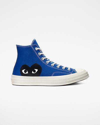 Men's Converse x Comme des Garçons PLAY Chuck 70 High Top Sneakers Blue/Black | Australia-85406