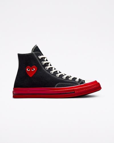 Men's Converse x Comme des Garçons PLAY Chuck 70 High Top Sneakers Black/Red | Australia-97853