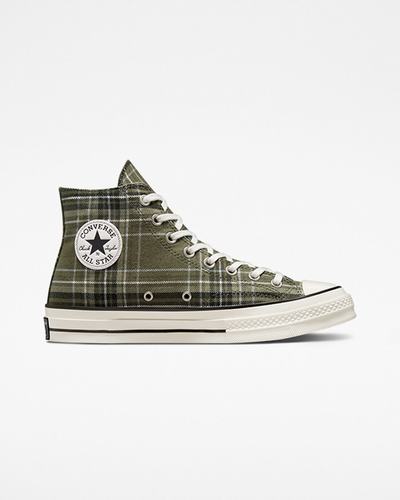 Women's Converse Chuck 70 Tartan High Top Sneakers Olive/Black | Australia-31086