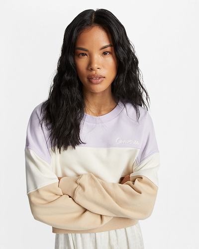 Women's Converse Colorblocked Chain Stitch Crew Sweatshirts Purple Multicolor | Australia-07148