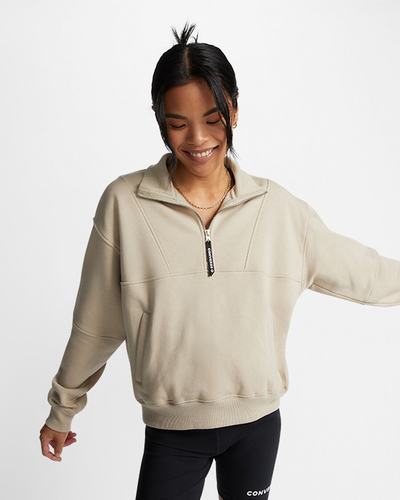 Women's Converse Fleece Half-Zip Pullover Sweatshirts Grey | Australia-56834