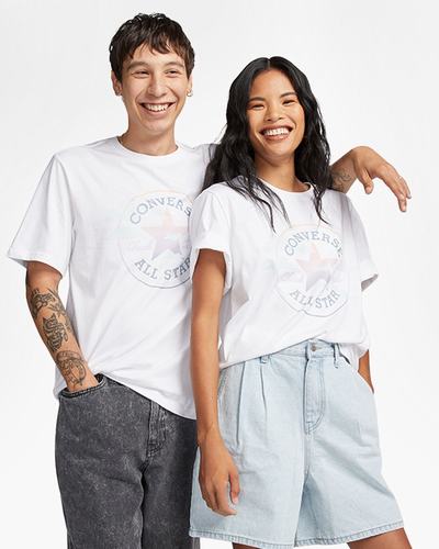 Women's Converse Go-To Clouds Graphic Standard Fit T-Shirts White | Australia-78059