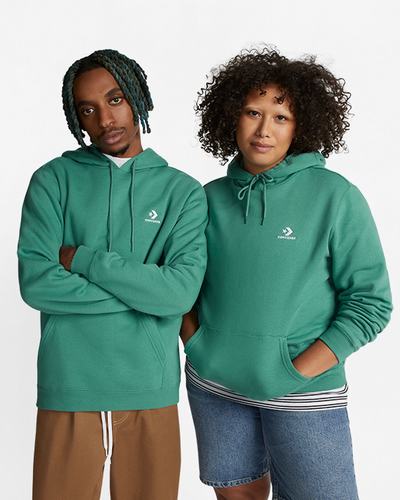 Women's Converse Go-To Embroidered Star Chevron Standard Fit Fleece Hoodies Green | Australia-71490