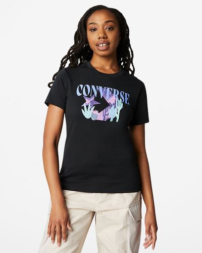 Women's Converse Star Chevron Desert Mountain T-Shirts Black | Australia-07931