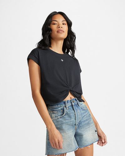 Women's Converse Star Chevron Twist Cropped T-Shirts Black | Australia-79156