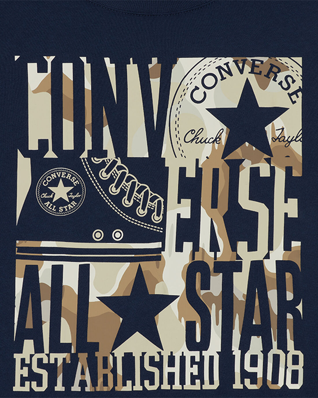 Boys' Converse Camo Logo Stack T-Shirts Navy | Australia-72014