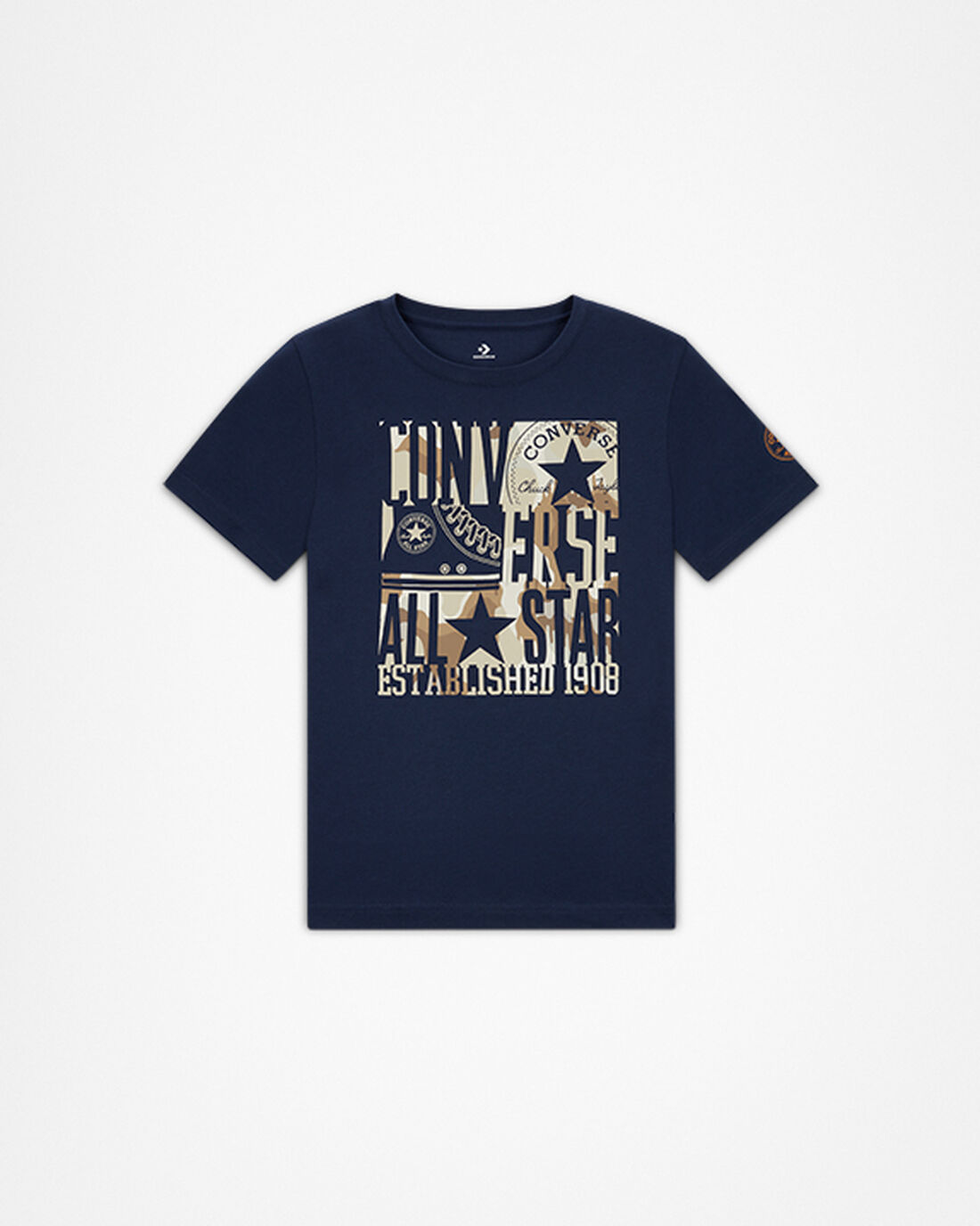 Boys\' Converse Camo Logo Stack T-Shirts Navy | Australia-72014