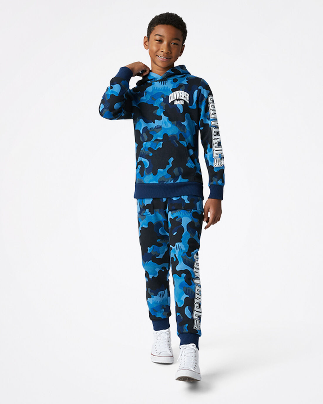 Boys' Converse Camo Pullover Hoodies Navy | Australia-61047