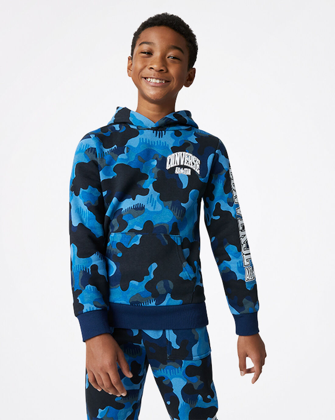 Boys\' Converse Camo Pullover Hoodies Navy | Australia-61047