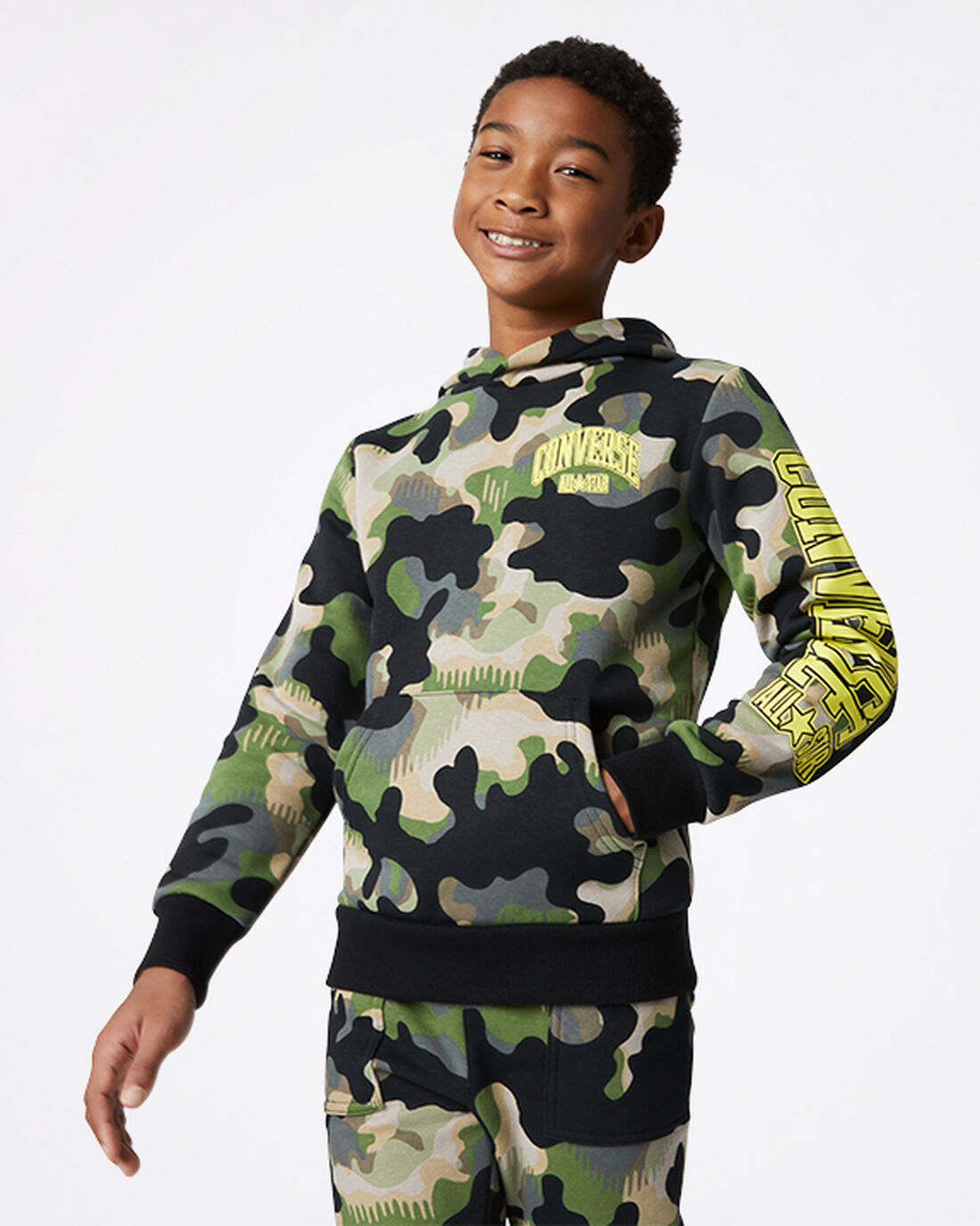 Boys\' Converse Camo Pullover Hoodies Olive | Australia-64015